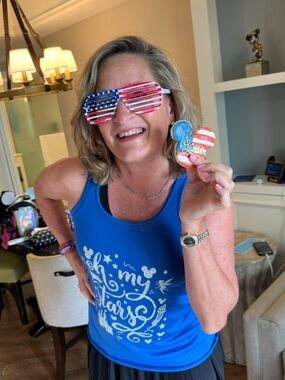 Blue Women’s Tank Swim Top with Patriotic Graphics Disney July 4th Castle Medium